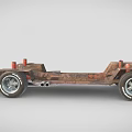 Rusty Car Chassis With Metal Frame Chrome Wheels And Suspension Parts