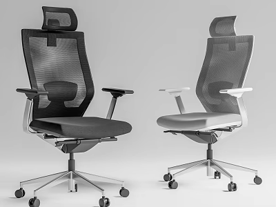 Modern Ergonomic Office Chairs With Mesh Backrest Adjustable Headrest And Wheels 3d model