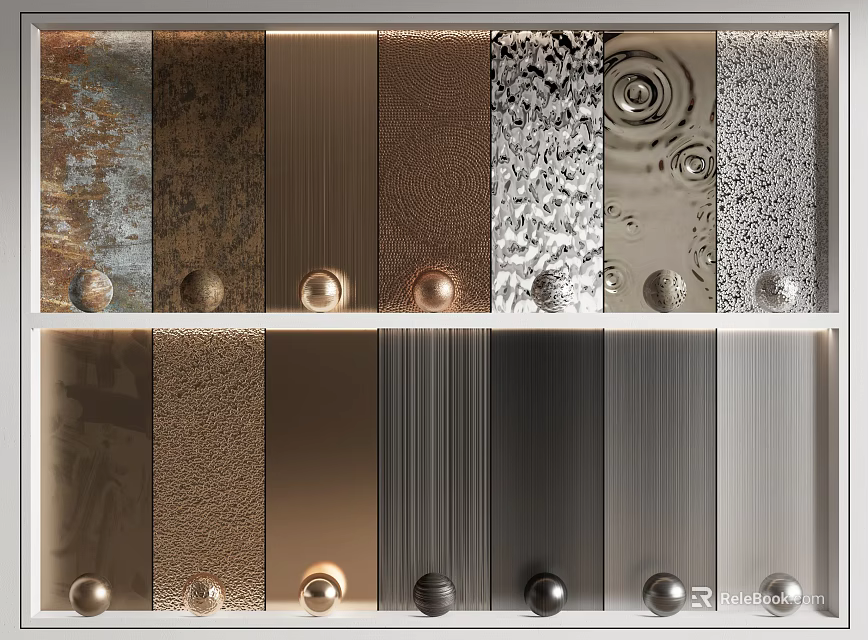 Diverse Wall Panels With Metallic Textures And Multiple Color Options For Interior Design 3d model