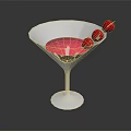 Elegant Martini Glass with Pink Liquid and Red Cherries on Dark Surface