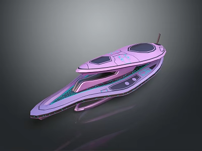 Futuristic Pink Purple Streamlined Boat With Sci Fi Design And Glass Details 3d model