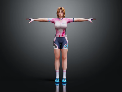 Woman in Pink Cycling Jersey and Dark Shorts With Arms Outstretched 3d model