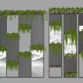 Decorative Room Divider With Vertical Slats Hanging Green Plants And Mirrors
