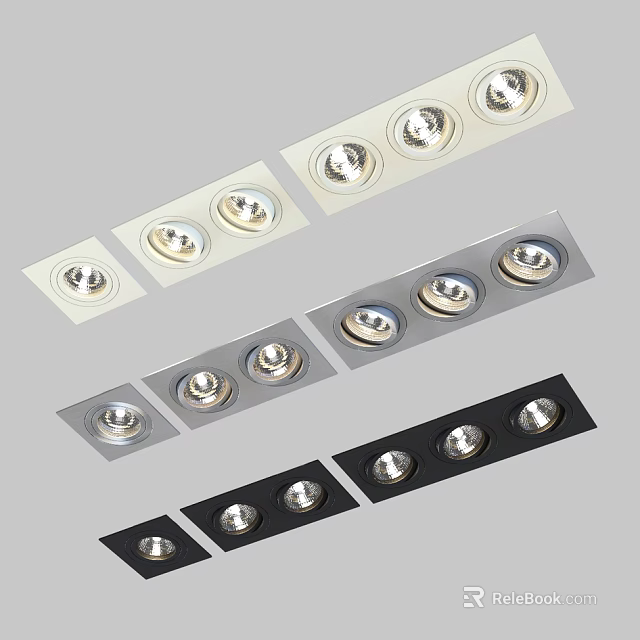 Sleek Modern Recessed Spotlights With Single Double Triple Head Designs White Silver Black Frames 3d model 