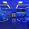 Blue Toned Room Combining Sofa Coffee Table TV With Medical Equipment And Hospital Bed