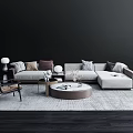 Modern L Shaped Light Gray Sofa with Round Coffee Table and Decorative Pillows 3d model