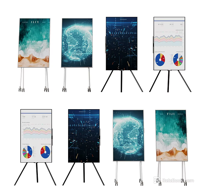 Multiple Computer Display Panels With Tech Charts Earth Graphics And FLEX 3d model 