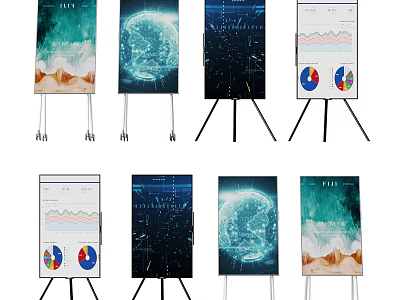 Multiple Computer Display Panels With Tech Charts Earth Graphics And FLEX 3d model