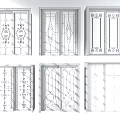 Various Decorative Glass Sliding Doors With Intricate Patterns And Metal Frames 3d model