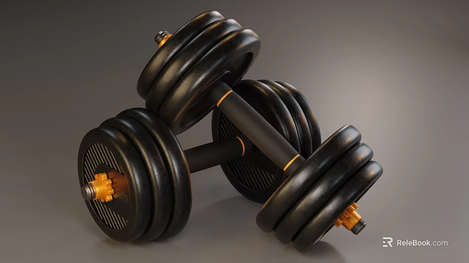 Adjustable Fitness Sports Equipment With Black Weight Plates And Orange Knobs 3d model 