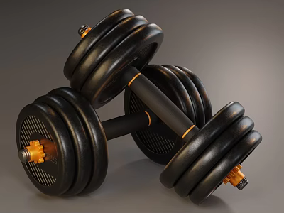 Adjustable Fitness Sports Equipment With Black Weight Plates And Orange Knobs 3d model