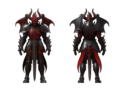 Game And Movie Character Demonic Style With Black Red Armor Horns Wings And Spiked Details 3d model