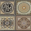 Decorative Floor Tiles with Intricate Classical Patterns in Black White Gold Blue Designs 3d model