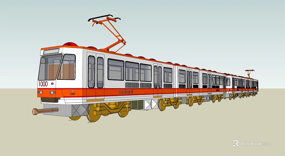 Modern Red and White Tram with Pantograph and Multiple Carriages Exterior 3d model 