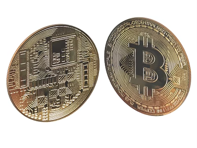 Physical Bitcoin Coins With Gold Circuit Pattern And B Logo Design 3d model