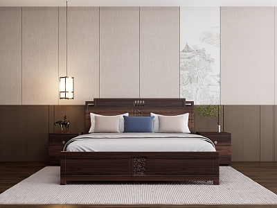 New Chinese Background Double Bed Double Bed Combination model