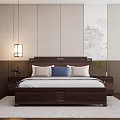 New Chinese Background Double Bed Double Bed Combination 3d model