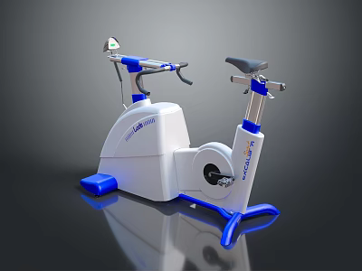 White and Blue Technogym Stationary Exercise Bike with Handlebars and Seat 3d model