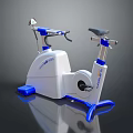 White and Blue Technogym Stationary Exercise Bike with Handlebars and Seat