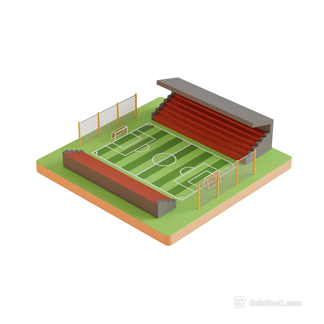 Sports Equipment For Football Stadium With Field Stands Goalposts And Fencing 3d model 