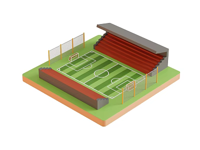 Sports Equipment For Football Stadium With Field Stands Goalposts And Fencing 3d model