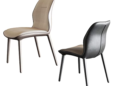 Light Brown And Black Leather Upholstered Accent Chairs With Modern Minimalist Metal Legs 3d model