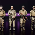Game and Movie Military Characters in Camouflage Uniforms With Tactical Gear Holding Rifles