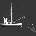 Traditional Fishing Boat With Cabin White And Red Hull Extended Fishing Net