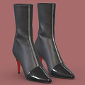 Black Leather High Heel Ankle Boots With Red Heels And Pointed Toe Zipper Design