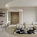 Modern Living Dining Room Interior With TV Wall Sofa And Decorative Round Rug