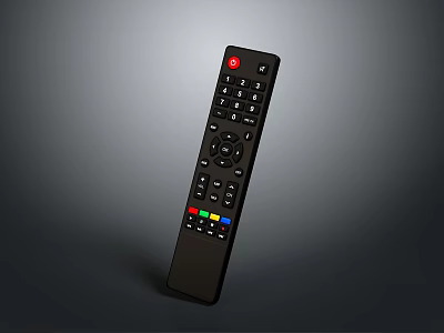 Black Wireless Remote Control With Red Power Button And Colorful Keys For Computer Use 3d model
