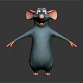 Blue Cartoon Mouse With Large Ears Pink Nose Paws In Standing Pose On Dark Background
