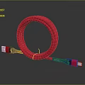 Red USB Cable with Braided Design on Smooth Black Surface and Reflective Finish 3d model