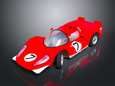 Red Racing Car With Number 7 Streamlined Design And Single Seat 3d model