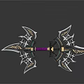Ornate Fantasy Weapon Featuring Decorative Spikes Black Gold Purple Accents and Intricate Patterns