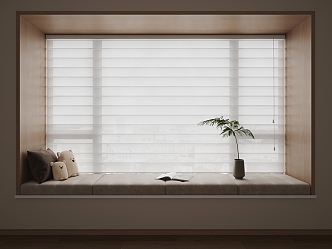 Modern Shangri-La Blinds Venetian Blinds Honeycomb Blinds Rolling Blinds Bay Window Cushion Pillow Green Plant Ornaments Book 3d model