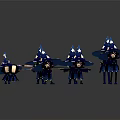 Magical Wizard Characters With Blue Starry Hats And Wands Standing Together
