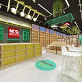 Fashion Stationery Store Interior With Yellow Green Shelves White Chairs And Decorative Lights