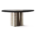 Modern Dining Table Design With Black Tabletop And Cylindrical Metal Stone Legs 3d model