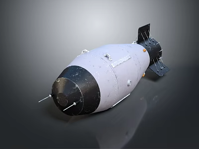 White And Black Military Bomb With Black Nose Cone And Metal Rear Tail Fins 3d model