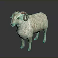 White Wool Sheep With Red Curved Horns Standing On Dark Background 3d model