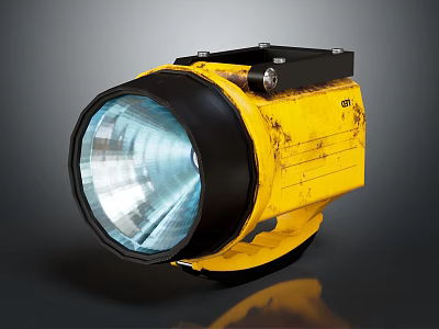 Yellow Explosion Proof Industrial Searchlight With Black Frame And Stable Base 3d model