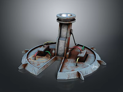 Rustic Industrial Style Metal Decorative Stand With Cylindrical Pillar Supporting Feet And Wired Connections 3d model