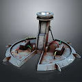 Rustic Industrial Style Metal Decorative Stand With Cylindrical Pillar Supporting Feet And Wired Connections