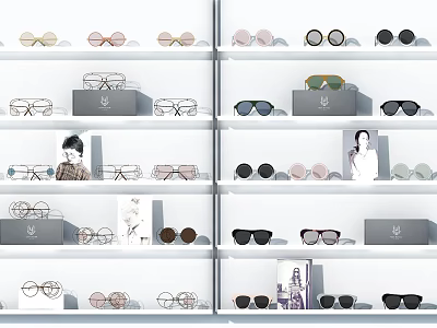 Various Styles of Jewelry Accessories Display on White Background with Layered Shelves 3d model