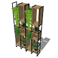 Modern Stylish Bookshelf With Wooden Metal Structure Multiple Shelves And Hanging Potted Plants