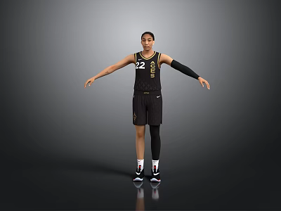 Basketball Player in Black Jersey with Number 22 Standing with Arms Outstretched Against Gray Background 3d model