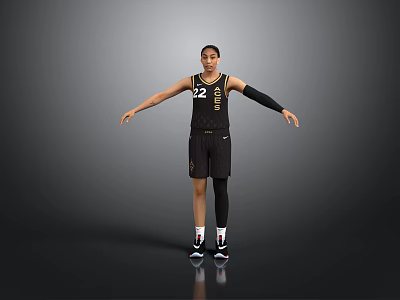 Basketball Player in Black Jersey with Number 22 Standing with Arms Outstretched Against Gray Background 3d model