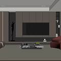 Modern Living Room Interior With Dark TV Wall Leather Sofa And Marble Coffee Table