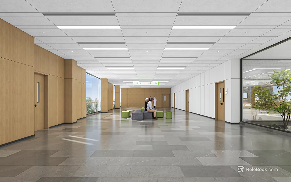 Spacious Modern Hospital Outpatient Clinic Waiting Area 3d model 